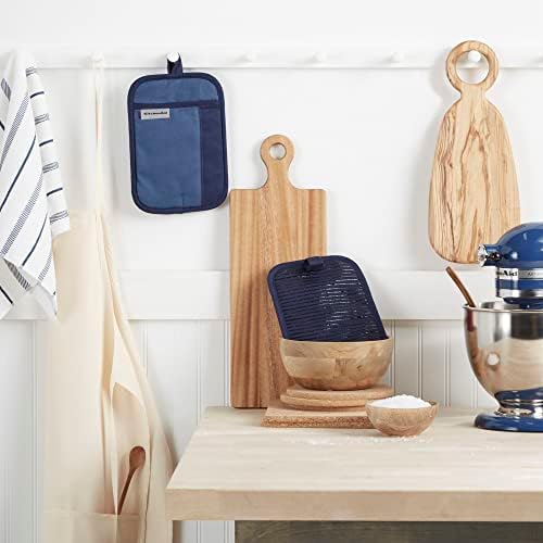 KitchenAid Beacon Two-Tone Non-Slip Pot Holder Set, Navy/Ink, 7"x10"