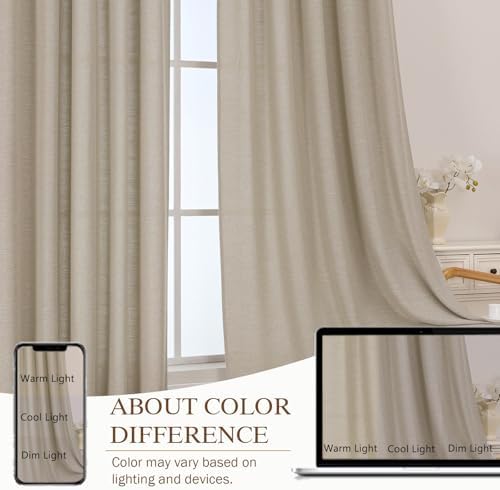 OWENIE Extra Linen Curtains for Bedroom Living Room 120 Inches Long 2