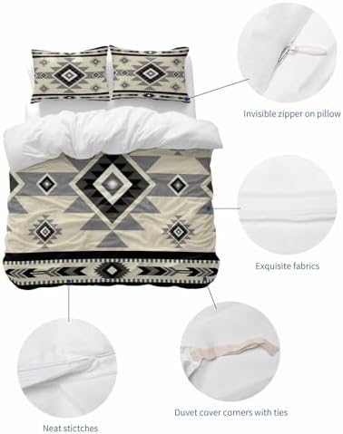 LooPoP Duvet Cover Set Queen Size Beige Boho Comforter Sets 3 Pieces