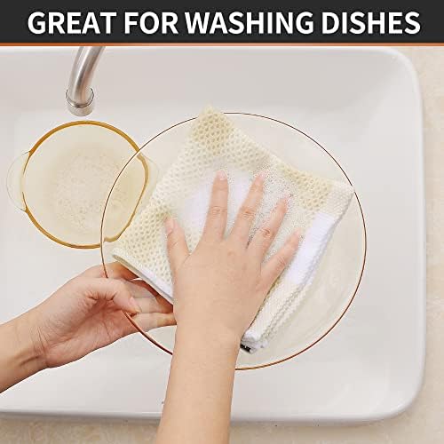 Homaxy 100% Cotton Check 6 Pack Dish Cloths, 12" x 12", White & Beige
