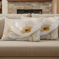 Cream Gold Flowers Lumbar Pillow Covers 12 x 20 Inch Pillow Covers Set