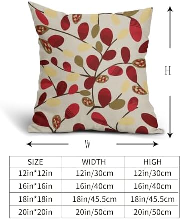 Boho Red and Cream Leaf Throw Pillow Covers 18x18 Inch Set of 2 Wine