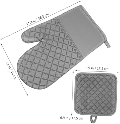 Oven Mitts Set for Baking, Cotton Silicone Heat Protective Gloves