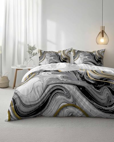 Duvet Cover Set Queen, Abstract Marble Texture 3 Piece Bedding Set