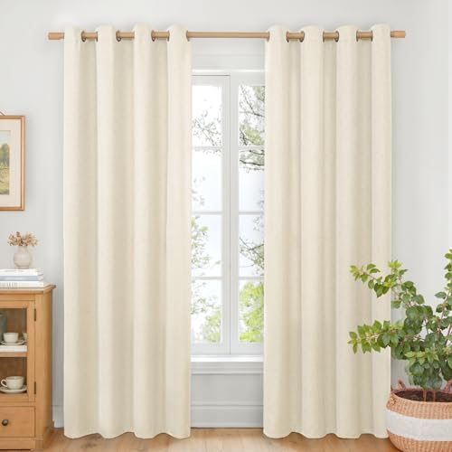BGment Linen Curtains 84 Inch Length 2 Panels Cream Drapes for Living