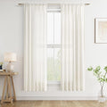 Guken Linen Curtains W38xL72 Inch for Living Room Rod Pocket Ivory