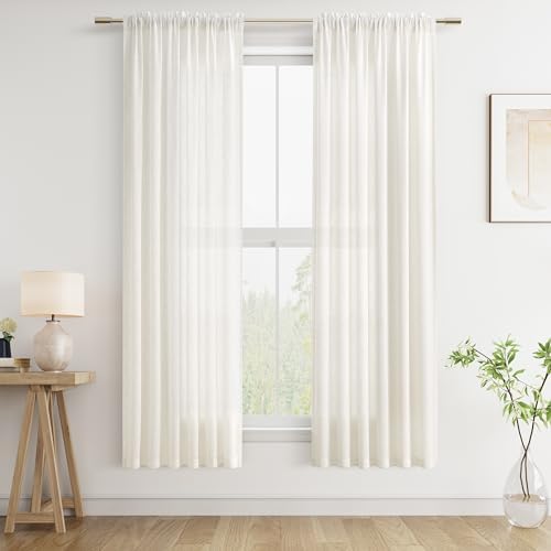 Guken Linen Curtains W38xL72 Inch for Living Room Rod Pocket Ivory