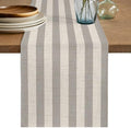 Gray Beige Striped Table Runners 90 Inches Long, Modern Burlap Texture
