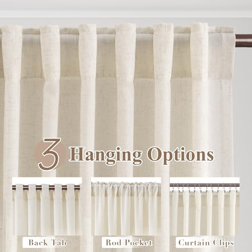 Joywell Extra Long Linen Curtains 120 Inches for Living Room Birch