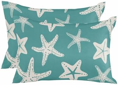 Throw Pillows 12x20 Set of 2, Turquoise Starfish Coastal Waterproof