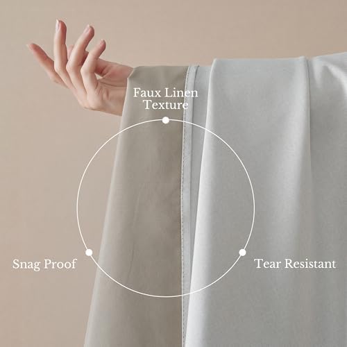 NICETOWN Faux Linen Light Grey Blackout Curtains for Bedroom 63 Inch