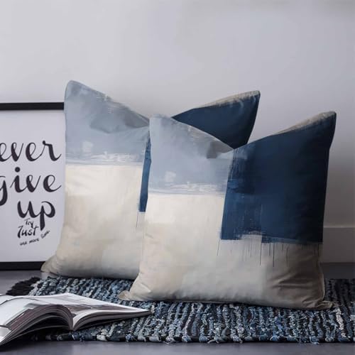 20x20 Pillow Covers Set of 2, Blue Brown Throw Pillow Covers