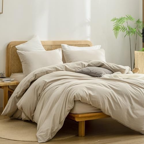 BESTOUCH Cotton Solid Duvet Cover Set Almond Milk Grey Oversized Full