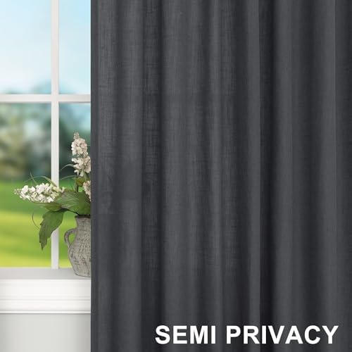 Dark Grey Curtains 96 Inches Long for Living Room 2 Panels Back Tab