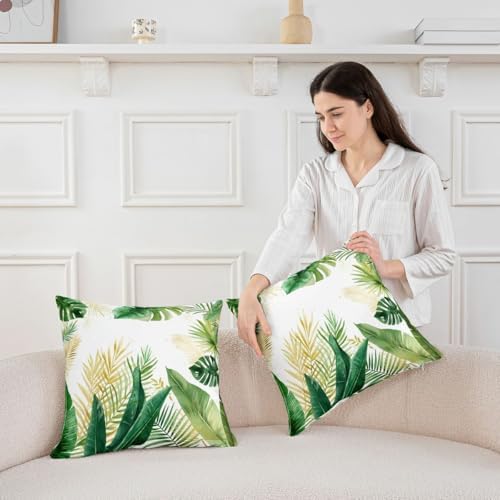 Feelyou Palm Leaf Throw Pillow Covers 22"x22" Set of 2 Tropical Leaves