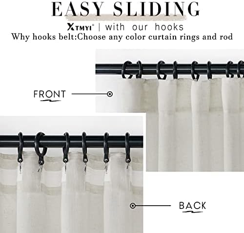 XTMYI Linen Curtains 96 Inch Long 2 Panel Set, Cream Sheer Pleated