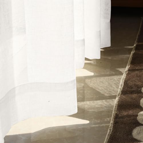 Fcoise Semi Sheer Curtains 120 inches Long | Faux Linen Grommet