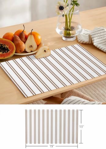 Oatmeal Stripes Table Runner and Placemats Set of 6 Oatmeal Cotton