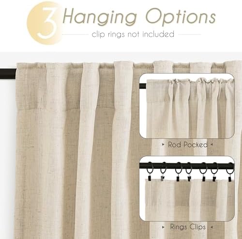 Faux Linen Beige Curtains 84 Inches Long for Living Room Rustic