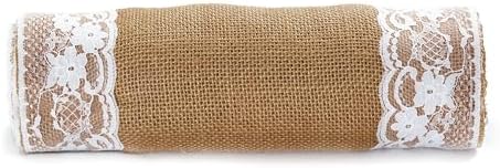 MDS 10 PCS 100% Natural Burlap Table Runners 12" x 108" with Lace