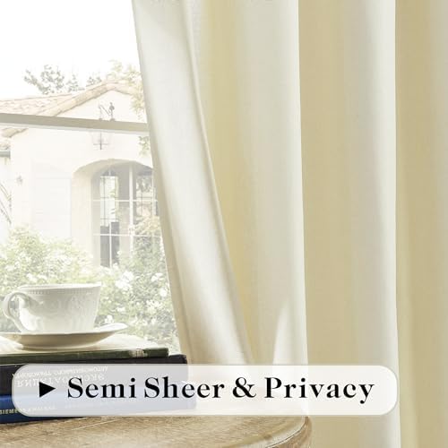 DONREN Cream Linen Curtains 84 Inch Length for Bedroom 2 Panels Back