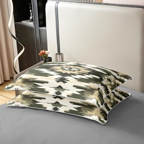 jejeloiu Bohemian Pattern Duvet Cover 100% Cotton Queen Size Green
