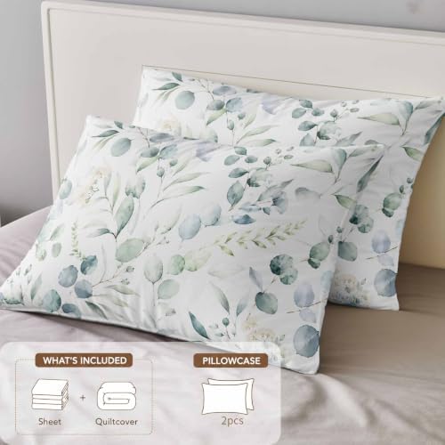Eucalyptus Leaf California King 4 Piece Duvet Cover Set, Sage Green