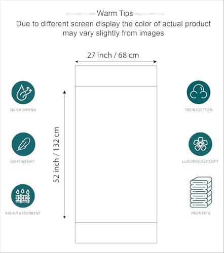 J&V TEXTILES 6 Pack Bath Towel Set (27 x 52 Inches), 500 GSM 100% Ring