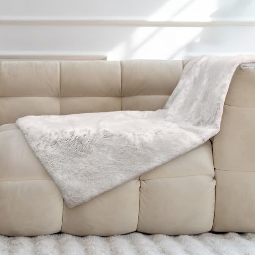 DEZ FURNISHINGS Reversible Faux Rabbit & Mink Fur Throw Blanket, Ultra