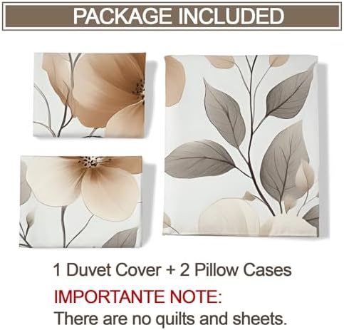 Vintage Floral Duvet Cover Queen Size, Tan Beige Flower Bedding Set