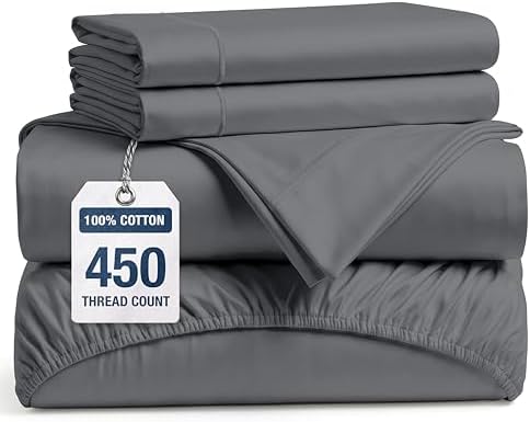 450TC 100% Cotton King Sheet Set - Silky Smooth Sateen Weave, Charcoal