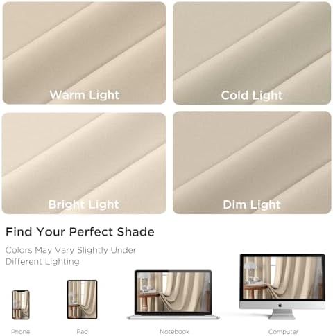 CUCRAF Light Beige Blackout Curtains 108 inch Length 2 Panels Set, Rod