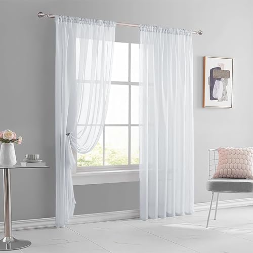 Sheer Curtains 2 Panels Rod Pocket Sheer Voile Window Drapes for