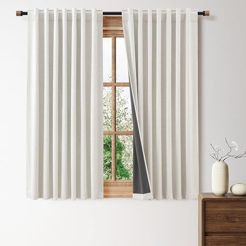 Nanspring 100% Blackout Linen Curtains for Bedroom 50x63 Inches