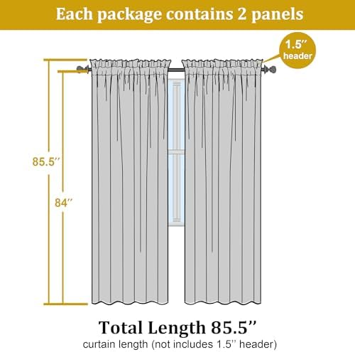OWENIE Taupe Sheer Curtains - 84 Inches Long 2 Panels Set for Living