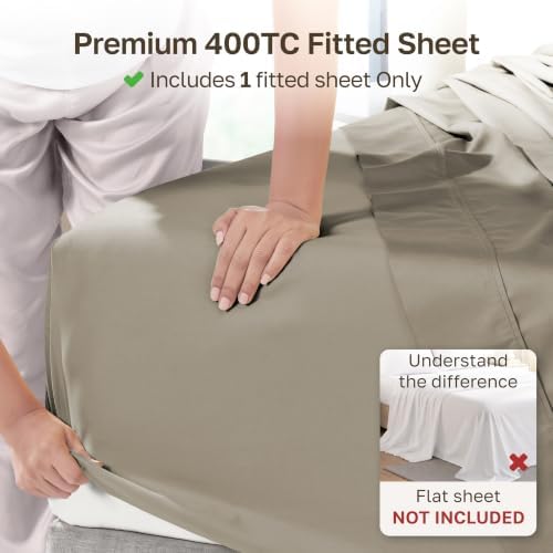 California Design Den Soft 100% Cotton Sateen Fitted Sheet Full, Taupe