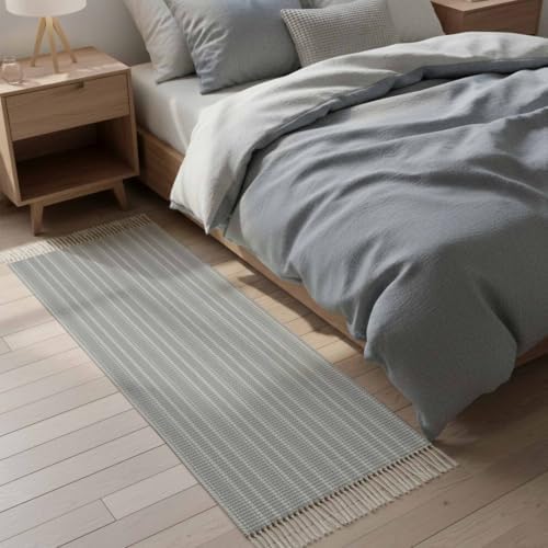 Grey Striped Hallway Runner Rug 2'x5', Farmhouse Vintage Gray Stripes