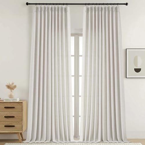 Extra Wide Pinch Pleated Natural Curtains 108 Inches Long, Soft Airy
