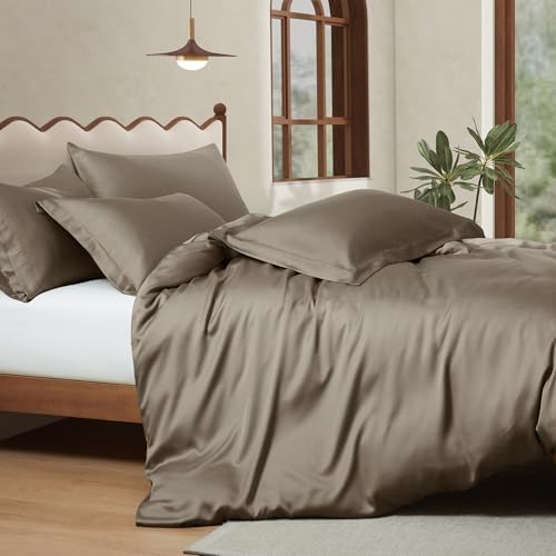 Manyshofu Khaki Tencel Cotton Duvet Cover Set, 5 Piece Cooling King