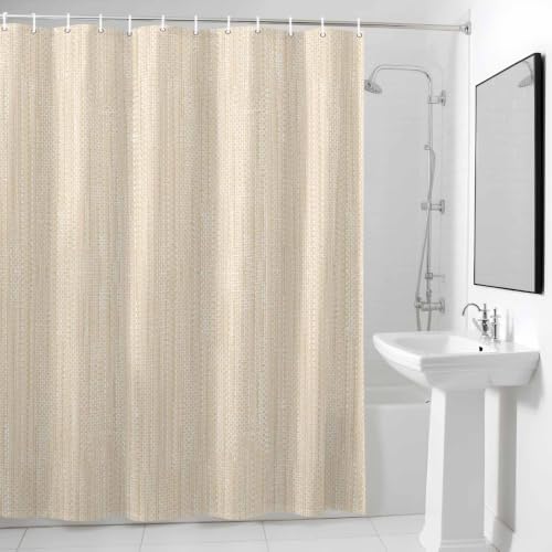 QueenKer Beige Linen Texture Shower Curtain Vintage Solid Color