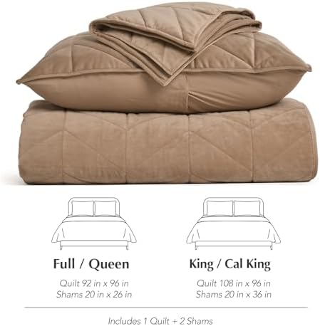 EverGrace 3 Pieces Matelasse Oversized Velvet Quilts, Queen, Khaki Tan