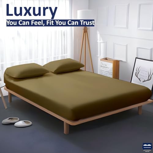 Cottingon Twin Size Fitted Sheet - 100% Cotton Bed Sheet, Soft &