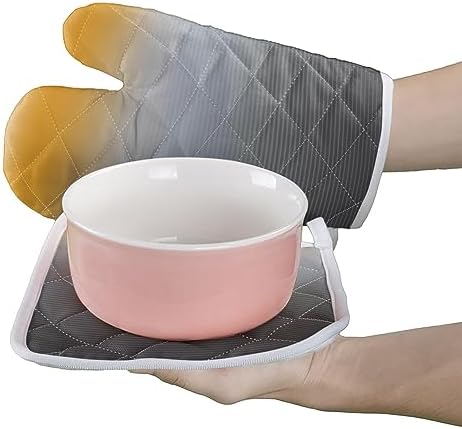 Quilted Cotton Terry Cloth Oven Mitt, Pot Holder Yellow Grey Gradient