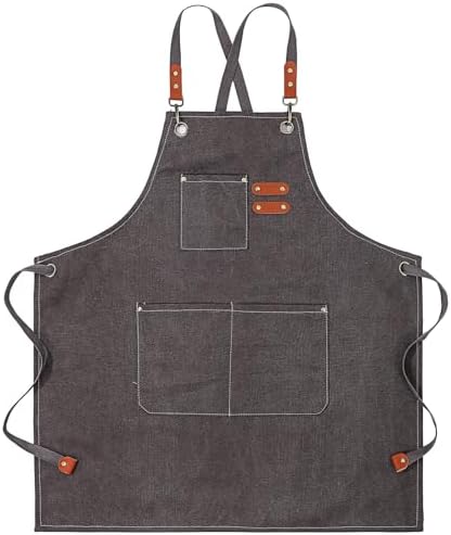 KALLORY Waterproof Canvas Apron Men and Women with Pockets Adjustable