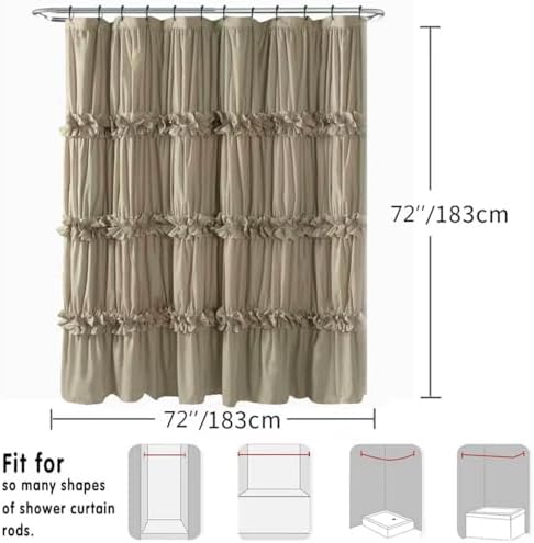 Homechoice Decor Taupe Ruffle Shower Curtain 72" W x 72" H