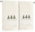 Tudomro 2 Pcs Cream Christmas Hand Towels Embroidered Christmas Trees