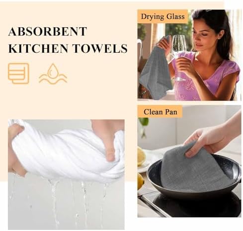 Kitchen Towels Dish Cloths 4 Pack 18x28in,Classic Solid Gray Super