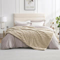 Amélie Home Soft Striped Faux Fur Throw Blanket for Bed, Beige