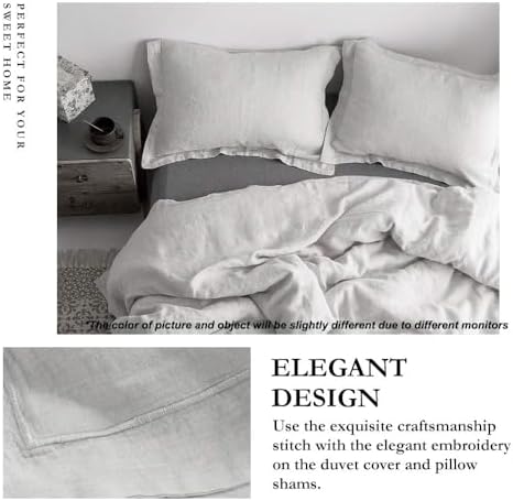 Simple&Opulence 100% French Flax Linen Duvet Cover Set with Embroidery
