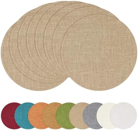 homing Faux Cotton Linen 15 Inch Round Cloth Place mats, Set of 8